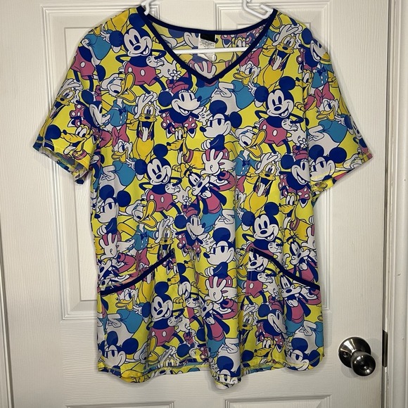 Disney Tops - Disney Large Women's Minnie Mickey Scrub Top Pluto Donald Duck Goofy Daisy